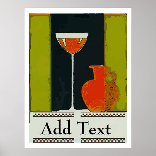 Wine glass and red bottle add text poster