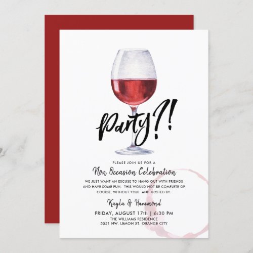 Wine Glass  Any Occassion Celebration Party Red I Invitation