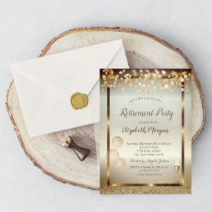 Wine Glass Balloons Glitter Retirement Invitation