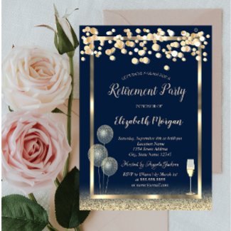 Wine Glass Balloons Gold Glitter Blue  Retirement