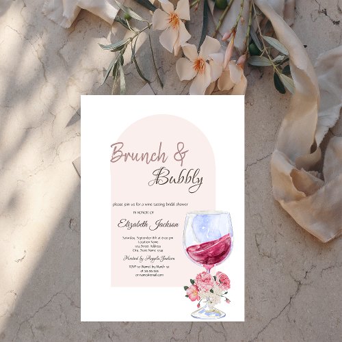 Wine Glass Boho Flowers Confetti Brunch  Bubbly Invitation