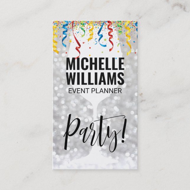 Wine Glass | Bokeh | Confetti Party Business Card (Front)