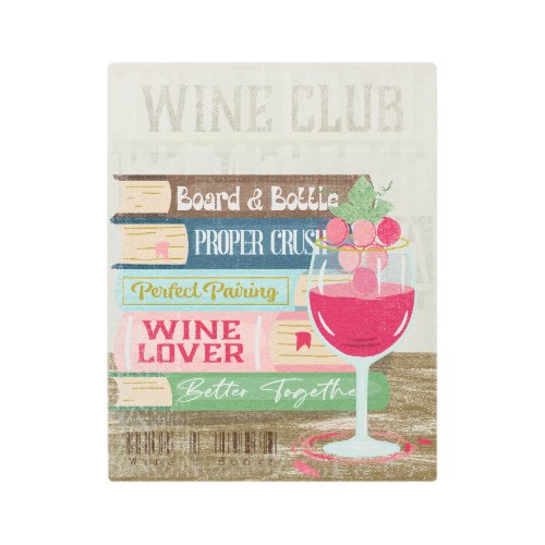 Wine Glass Book Stack Wine Club Book Lover Metal Print
