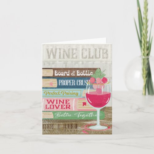 Wine Glass Book Stack Wine Club Book Lover Note Card