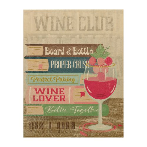 Wine Glass Book Stack Wine Club Book Lover Wood Wall Art