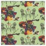 Wine glass, bottle, cheese, rose, violin -larger fabric