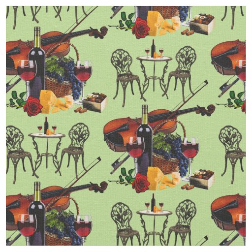 Wine glass, bottle, cheese, rose, violin -larger fabric