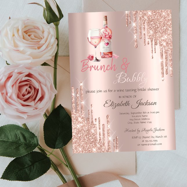 Wine Glass Bottle Drips Brunch & Bubbly Invitation (Creator Uploaded)