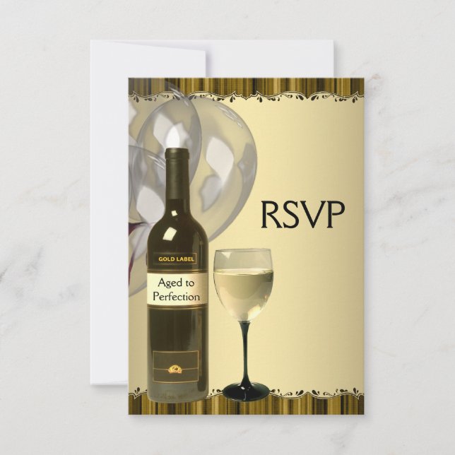 Wine Glass Bottle Gold 50th Birthday Party RSVP (Front)