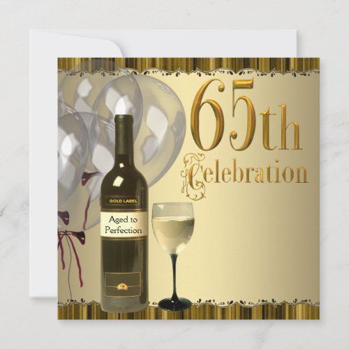 Wine Glass Bottle Gold 65th Birthday Party Personalized Announcement