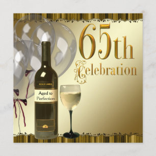 Wine Glass Bottle Gold 65th Birthday Party Invitation