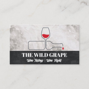 Wine Glass Bottle Line Art Marble Business Card