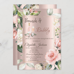 Wine Glass Bottle Roses Bridal Shower  Invitation