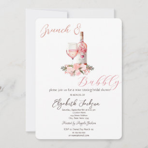 Wine Glass Bottle Roses Brunch & Bubbly  Invitation