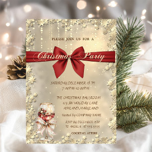 Wine Glass Bow Gold Christmas Corporated Party Invitation