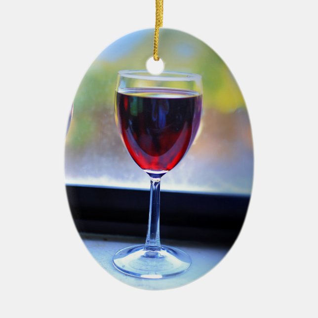 Wine Glass Ceramic Ornament (Front)