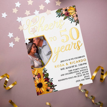 Wine Glass Cheers To 50 Years Wedding Anniversary Foil Invitation by Paperpaperpaper at Zazzle