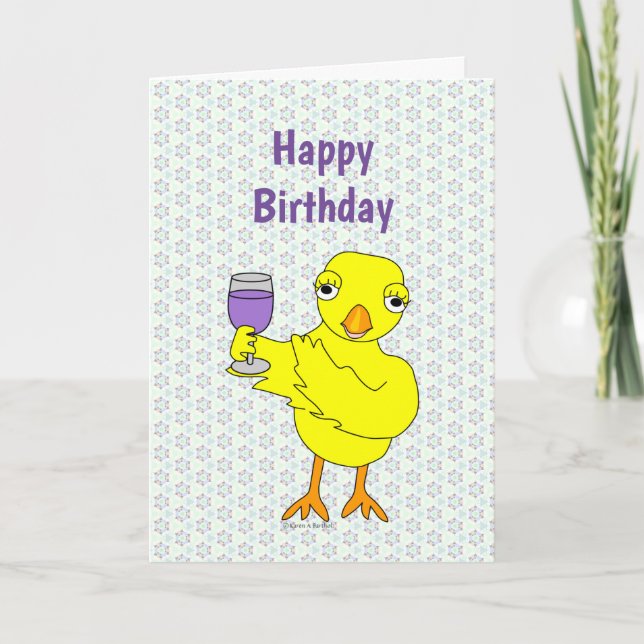 Wine Glass Chick  Birthday Card (Front)