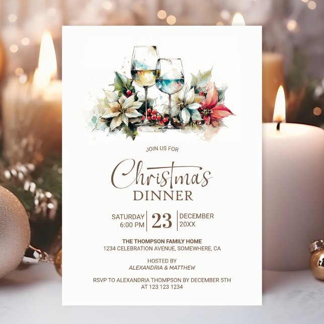 Wine Glass Christmas Dinner Invitation (Creator Uploaded)