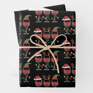 Wine Glass Christmas Lights Xmas Holiday Drinking Wrapping Paper Sheets