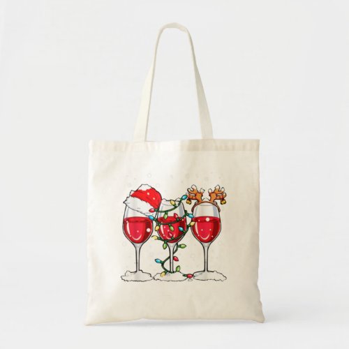Wine Glass Christmas Santa Hat Reindeer Funny Chri Tote Bag