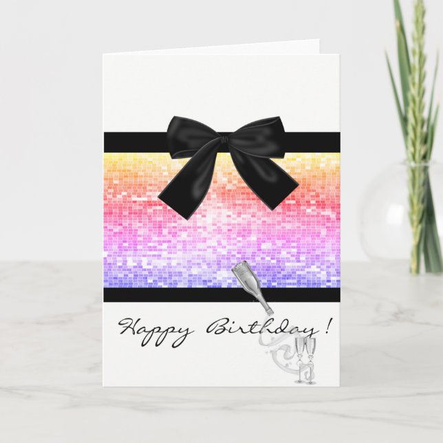 Wine Glass,Colorful Sequins,Bow ,Birthday Card (Front)