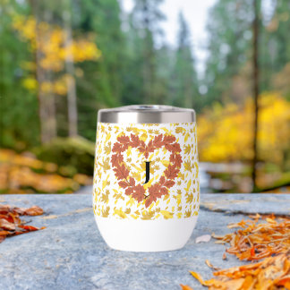 Wine glass crowns its bed of leaves with autumn thermal wine tumbler