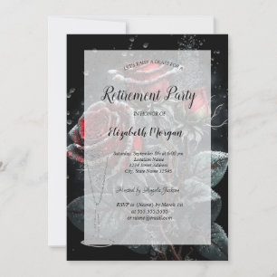  Wine Glass Dark Roses Drops Retirement Invitation