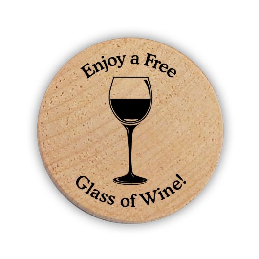 Wine Glass Drink Token Wooden Nickels (Front)
