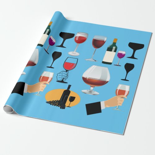 Wine Glass Drinks Cocktail party Alcohol Booze Art Wrapping Paper