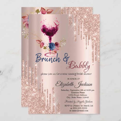 Wine GlassDrips Brunch  Bubbly Bridal Shower  Invitation