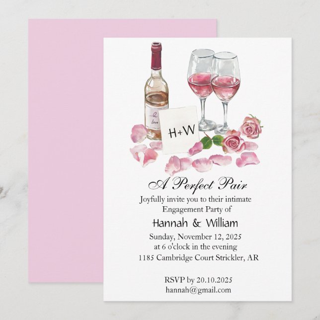 Wine Glass Engagement Party Invitation (Front/Back)