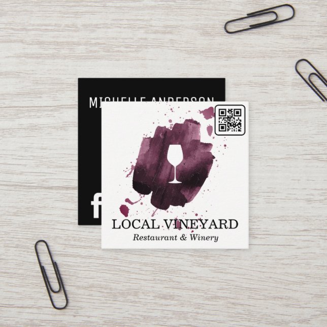 Wine Glass | Expressive Brush | QR Code Square Business Card (Front/Back In Situ)