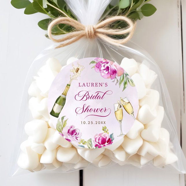 Wine Glass Floral Bridal Shower Classic Round Sticker (Creator Uploaded)