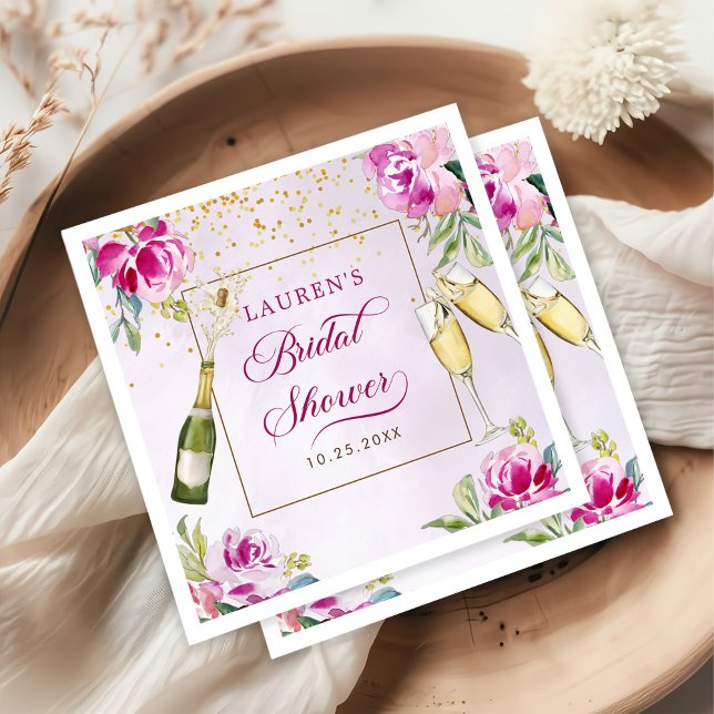 Wine Glass Floral Bridal Shower Napkins (Creator Uploaded)