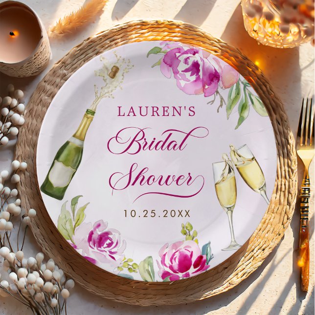 Wine Glass Floral Bridal Shower Paper Plates (Creator Uploaded)