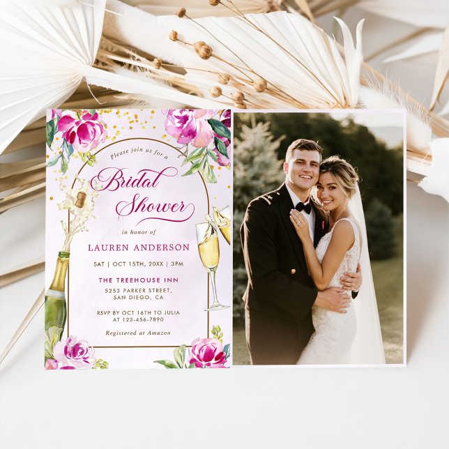 Wine Glass Floral Bridal Shower Photo Invitation (Creator Uploaded)