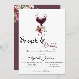 Wine Glass Floral Brunch & Bubbly Bridal Shower Invitation