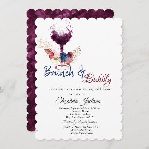 Wine GlassFlowers Brunch  Bubbly Bridal Shower  Invitation