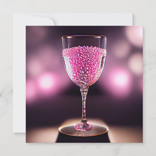 Wine glass full of pink gems   invitation (Front)