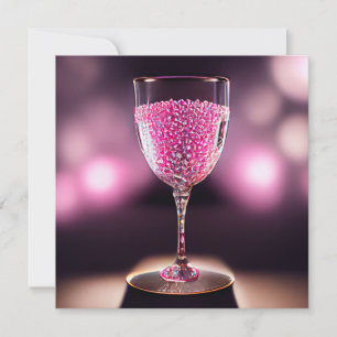 Wine glass full of pink gems   invitation