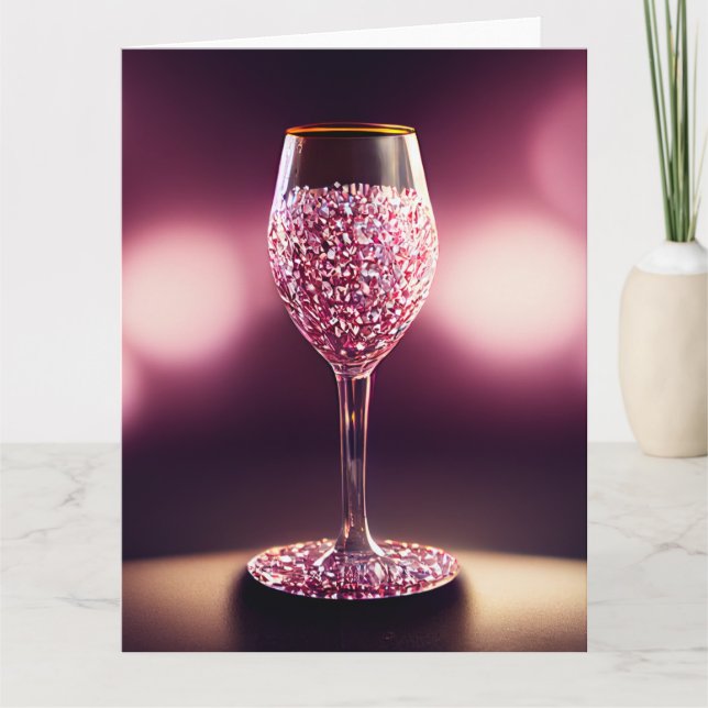Wine glass full of pink gems  thank you card (Front)