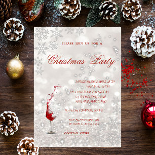 Wine  Glass Glittery,Corporate Christmas Party Invitation