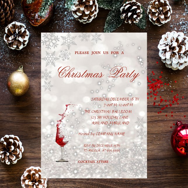 Wine  Glass Glittery,Corporate Christmas Party Invitation (Creator Uploaded)