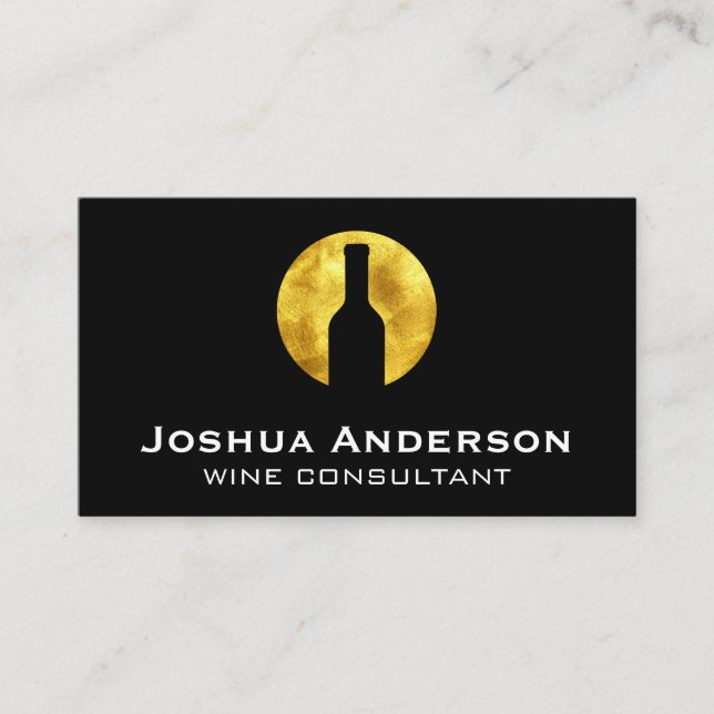 Wine Glass Gold Circle Logo Business Card (Front)