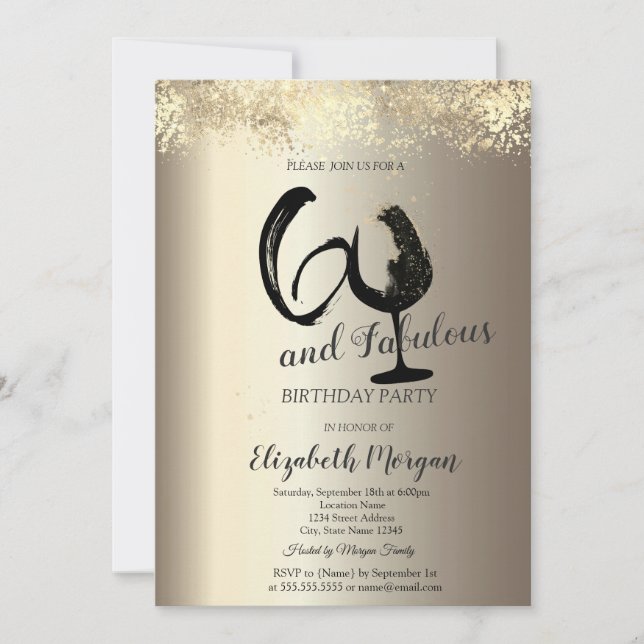 Wine Glass Gold Confetti 60th Birthday Invitation (Front)
