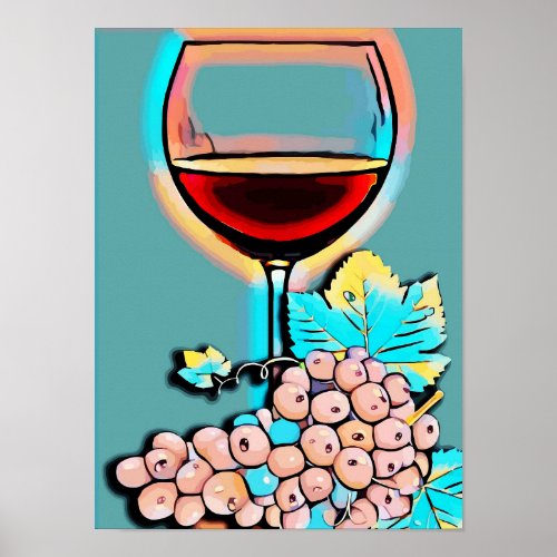Wine Glass Grapes Abstract Original Modern Art Poster