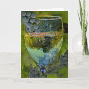 Wine Glass Grapes and Leaves Thank You! Letterpress Thank You Card