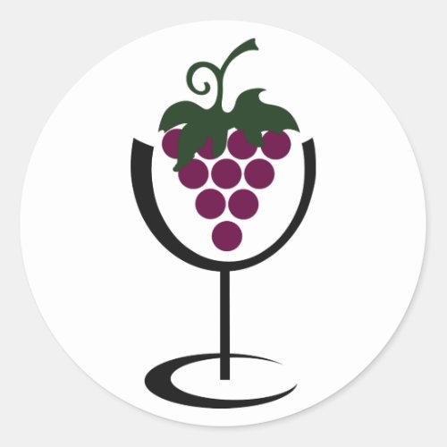 Wine Glass Grapes Classic Round Sticker