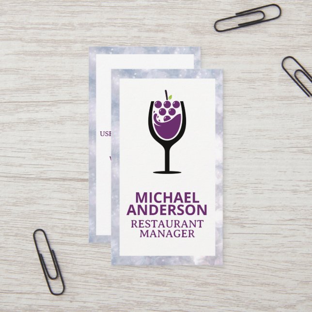 Wine Glass Grapes Logo Business Card (Front/Back In Situ)